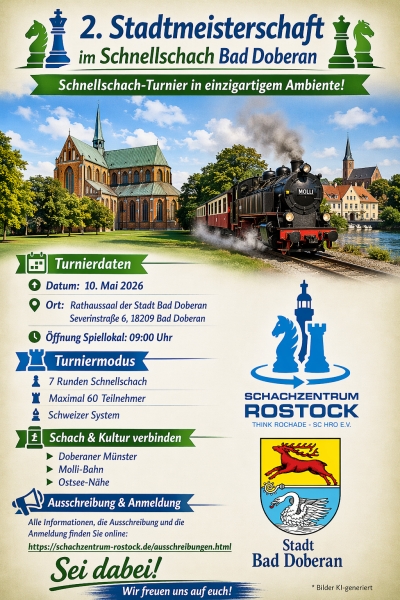2. offene Bad Doberaner Stadtmeisterschaft im Schnellschach 2026; Grafik: Ausrichter